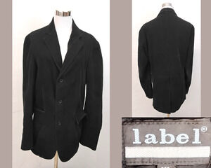 Label Corduroy Blazer Women's XL Black Vintage Button Up #W4221